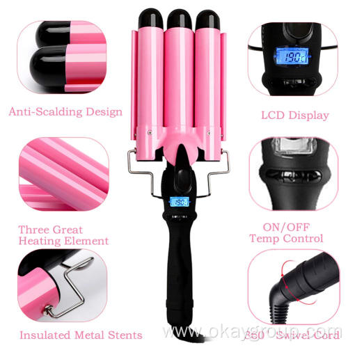 three barrel ceramic Ionic big wave curler automatic